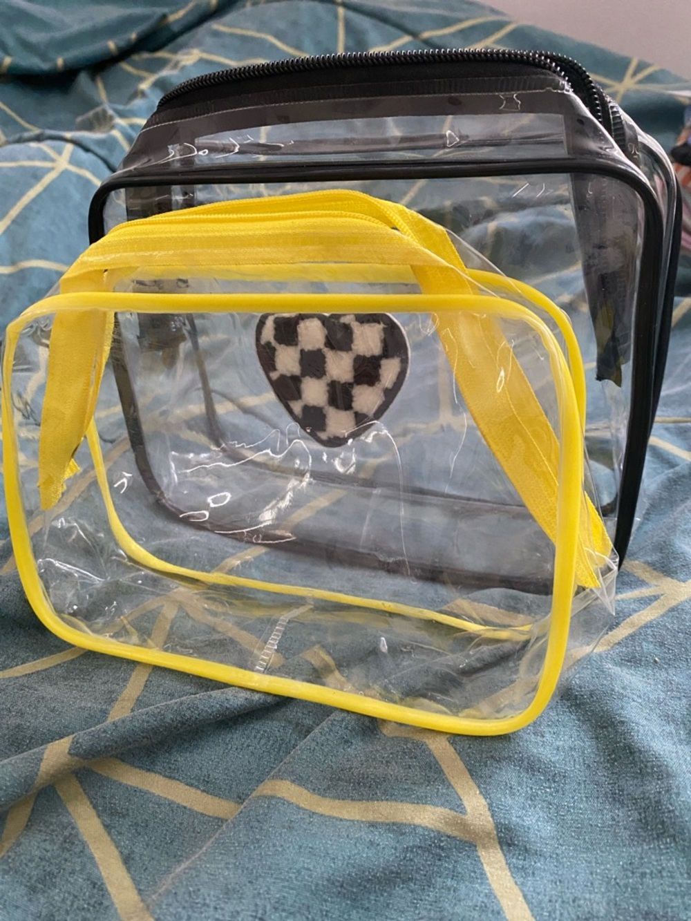 Clear Vinyl Cosmetic Bag Set with Yellow Trim